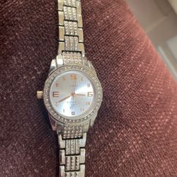 Women’s Burgie dress watch silver tone round face with CZ’s bracelet band quartz movement