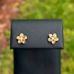 Vintage Jewelry .925 sterling silver white CZ stone 0.30CTW oxidative flower stud earrings