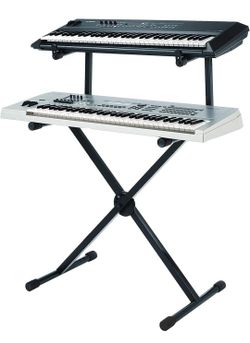 MIYAKO 2 Tier Double X Keyboard Stand with Adjustable Height - Portable Two-Tier Stand with Locking Straps