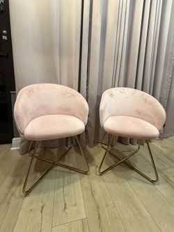 2 Pink Velvet Vanity Chairs Set