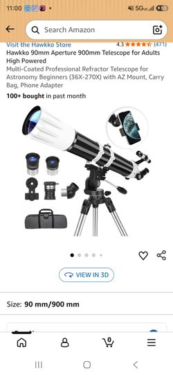 Hawkko 90mm Aperture 900mm Telescope for Adults High Powered
Multi-Coated Professional Refractor Telescope for Astronomy Beginners (36X-270X) with AZ 