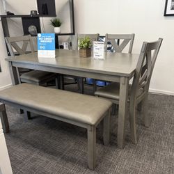 🪑 6 PC Gray Dining Set w/ Bench – Only $599!