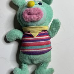 Fisher Price Mint Green Open Mouth Push Belly Bear Plush Toy