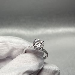 Diamond Ring 2 Carat Hidden Halo & Pavé Setting 14K Solid Gold (Size 6)