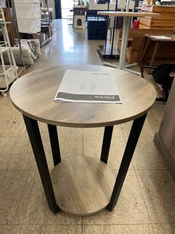 VASAGLE Round Side End Table 2-Tier Accent Nightstand w/ Storage Shelf - Greige / Black