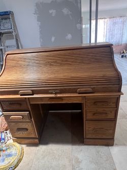 Vintage Oak Crest Roll Up Desk