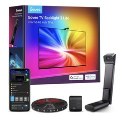 Govee TV Backlight 3 Lite with Fish-Eye Correction Function Sync to 55-65 Inch TVs, 11.8ft RGBICW Wi-Fi LED Strip Lights with Camera, 4 Colors in 1 La