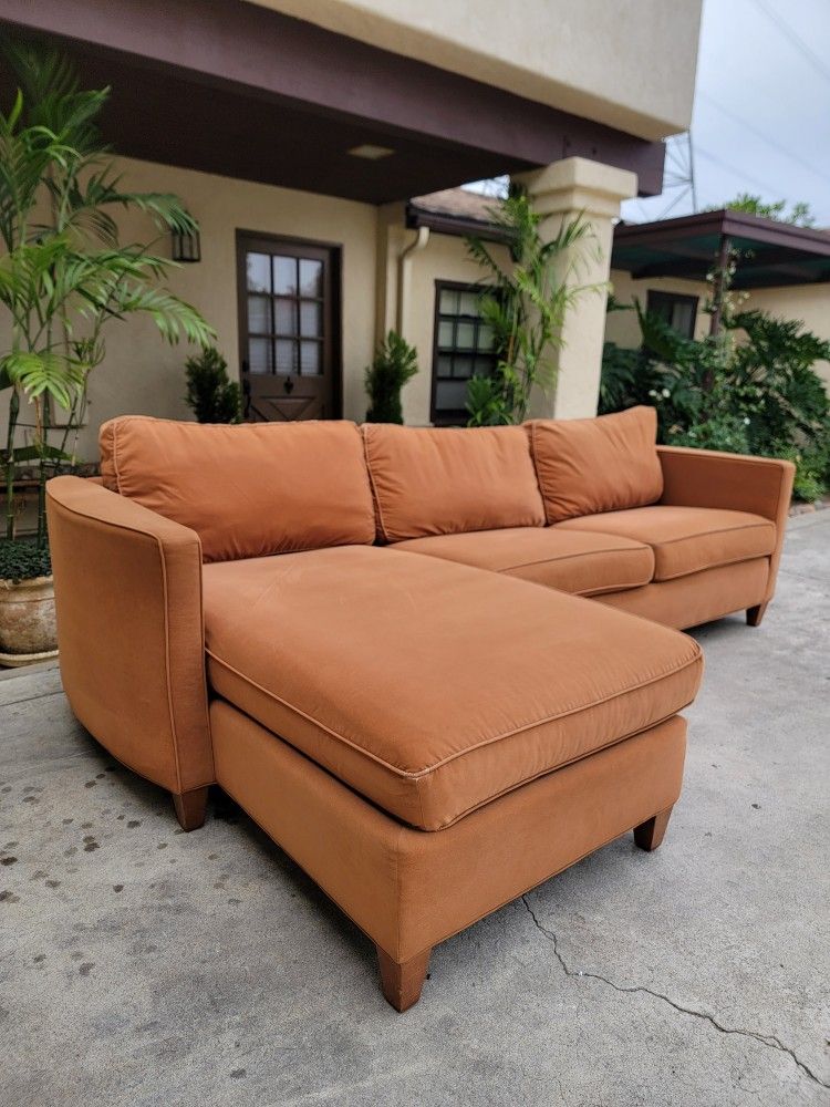 Ethan Allen Burnt Orange Suede L Sectional Sofa