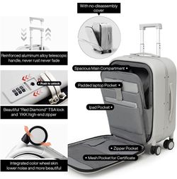 Carry On Luggage, 20'' Suitcase with Front Laptop Pocket, Travel Rolling  Luggage Aluminum Frame PC Hardside with Spinner Wheels & TSA Lock and Cover  