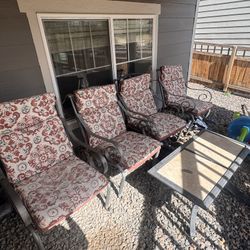 Outdoor Patio Lounge Set – 4 Cushioned Chairs + Coffee Table (Metal Frame) 