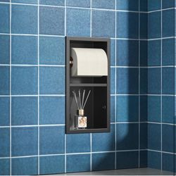 Brand New Recessed Toilet Paper Holder, Double Roll Toilet Tissue Holder for Bathroom Remodel, in Wall Toilet Paper Niche Modern Style (Matte Black)