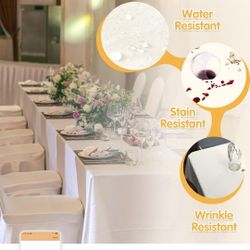 BRILLMAX 4 Pack Ivory Tablecloths for 8 Foot Rectangle Tables 90 x 156 Inch - 8ft Rectangular Bulk Linen Polyester Fabric Washable Cloth Cover for Wed