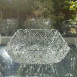 Vintage 24% Cut Lead Crystal Star Of David Rose Bowl 