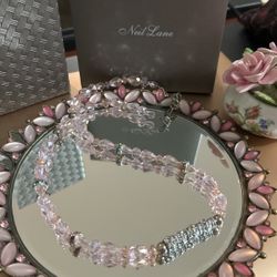 Beautiful!!! Elegant!!!Victorian! Pink Crystal Stone Necklace With Diamond Sapphire Stones 