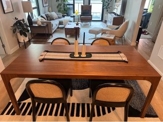 CB2 Aqua Virgo 72” dining table + chairs