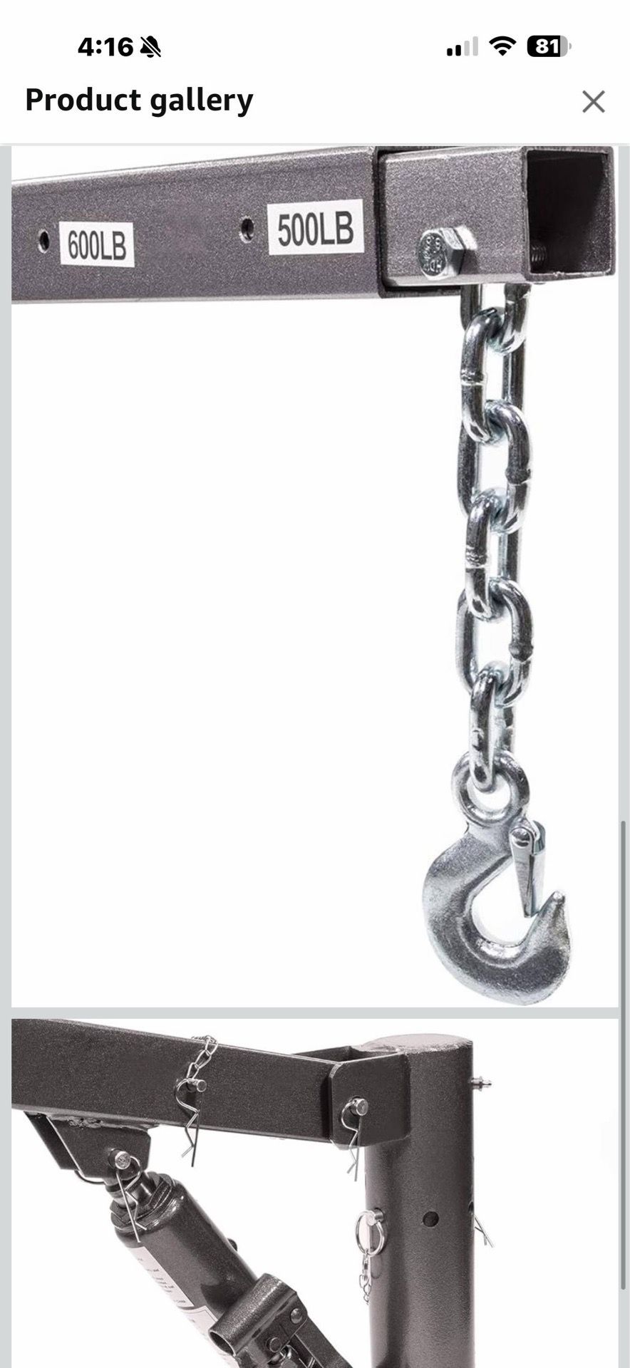 Stark USA 1/2 Ton Capacity Pickup Truck Extra Hoist Lift Load Jib Crane Telescopic Boom 1,100 LBS Extension Lock Position Swivel Base Mounted 23