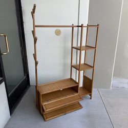 New In Box 41”W x 12”D x 63”H Garment Bamboo Shelf Rack Clothing Coat Stand With 2 Shelf Cabinet Shoe Rack 
