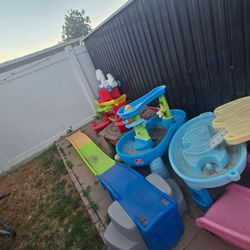 2 Rollercoaster with unicorn and red car  & 2 outdoor water play 1 sand box