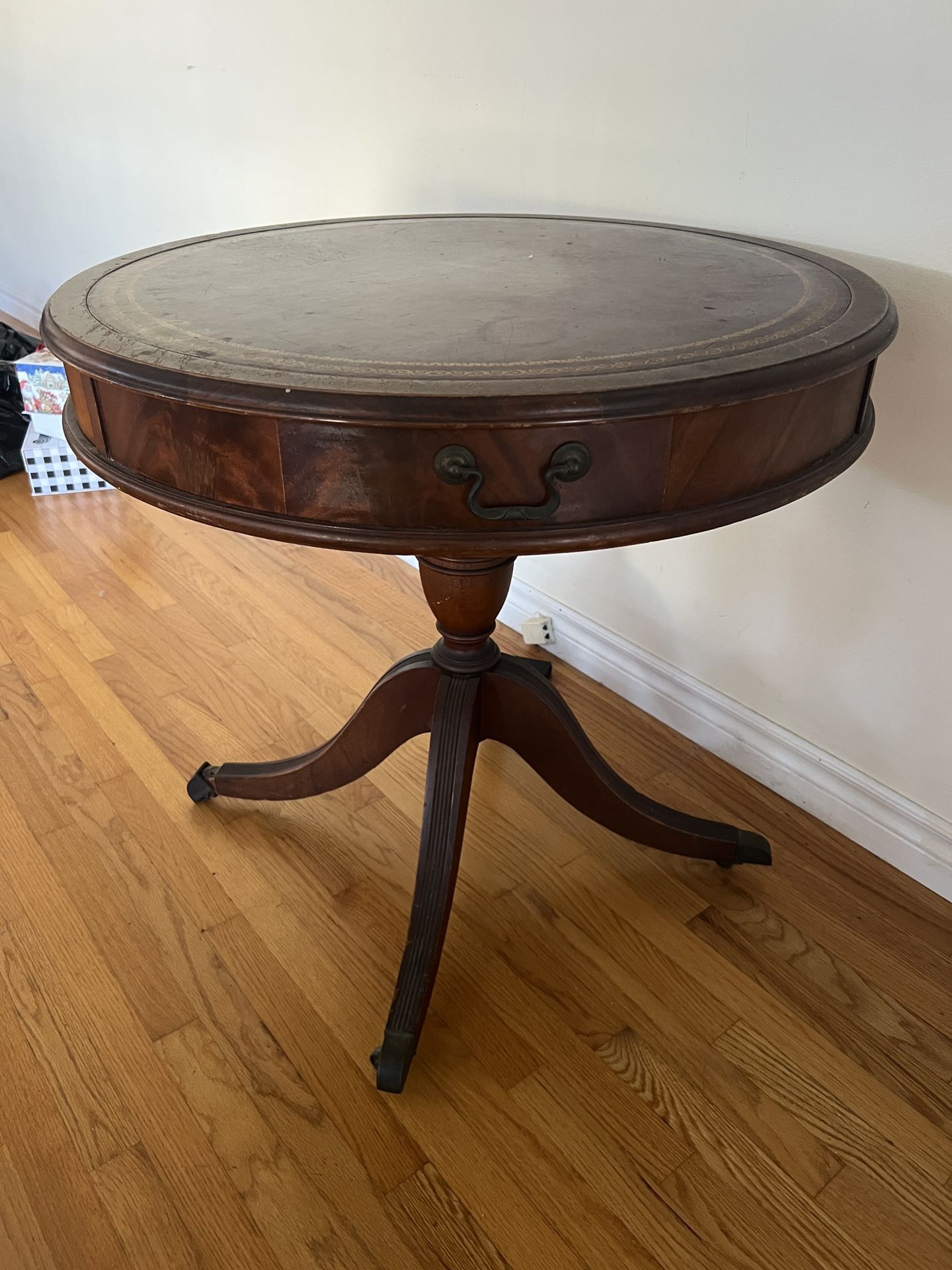 Antique Round Leather-top Table