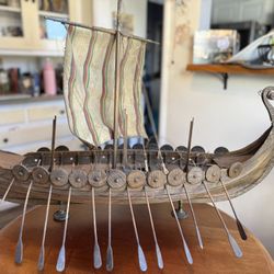 Vintage Viking Ship Model 35” Beautiful Wooden Model