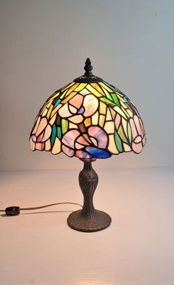 Vintage Tiffany Style Stained Glass Pansy Table Lamp