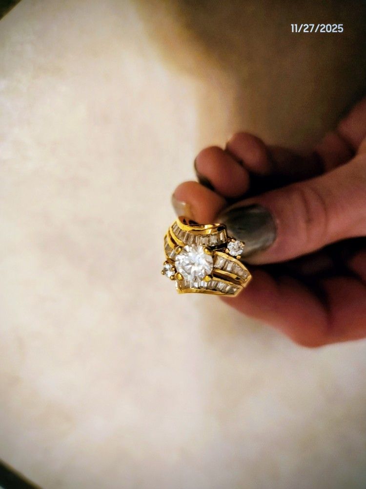 Lab Created Diamond & Mosssainite 18k Gold Filled Size 8 Ring