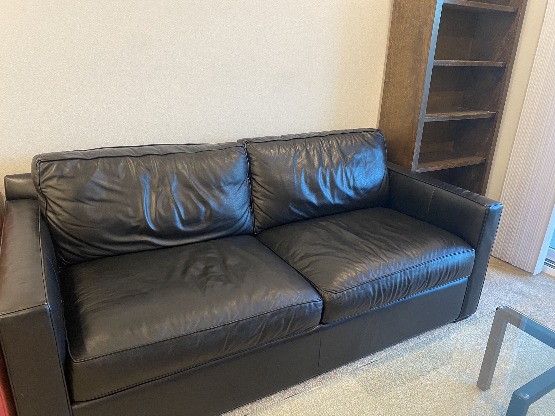 Crate & Barrel Black Leather Couch (REAL LEATHER)