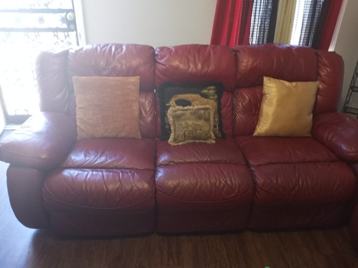Red Leather Recliner Love Seat And Couch 