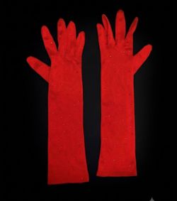 ELEGANT SATIN OPERA GLOVES WITH RHINESTONES, ELBOW LENGTH, LIKE NEW, IDEAL FOR HALLOWEEN OR COSTUME EVENTS