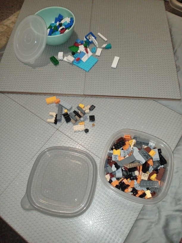 Lego Building Boards w/assorted Lego pieces (Two 24"x20") Honey Oak on opposite side