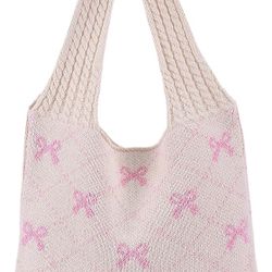 COQUETTE PINK BOW KNIT CROCHET TOTE SHOULDER BAG PURSE NEW!