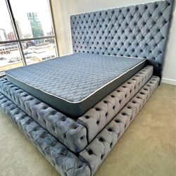 Grey Velvet tufted bed new