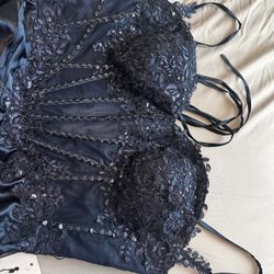 Navy Blue Corset Prom Dress 