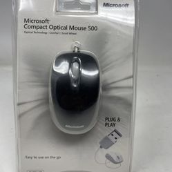 New Microsoft Compact Optical 500 Mouse Wired USB Scross Wheel Black/brown