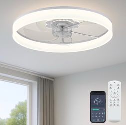 Fszdorj 20'' Ceiling Fan with Light, Upgraded Low Profile Ceiling Fan with Light, Dimmable Flush Mount Ceiling Fan with Light, Fan light, 6 Speeds, Ap