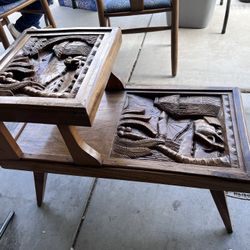 Vintage hand carved wood side table antique asian