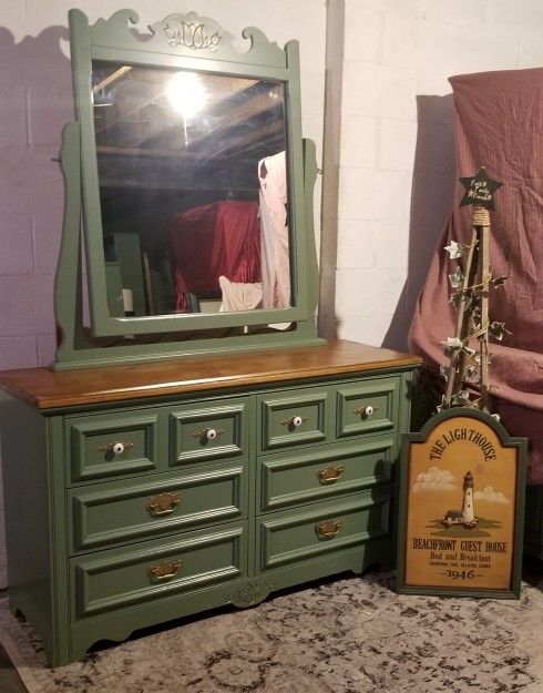 Sage Green Dresser With Mirror