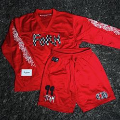 Chrome Jersey Shorts Red Hearts Supreme Quality Top S M L XL