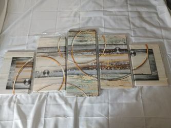 AWLXPHY Decor Abstract Wall Art Blue for Living Room Decoration 5 Pieces Retro