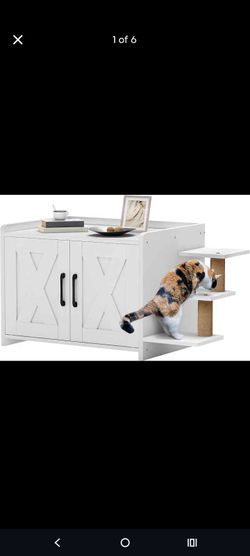 YITAHOME 27" Cat Litter Box Enclosure, Modern Cat Litter Box Furniture Hidden with Scratching Post&cusion, Wooden Cat House as Side End Table Nightsta