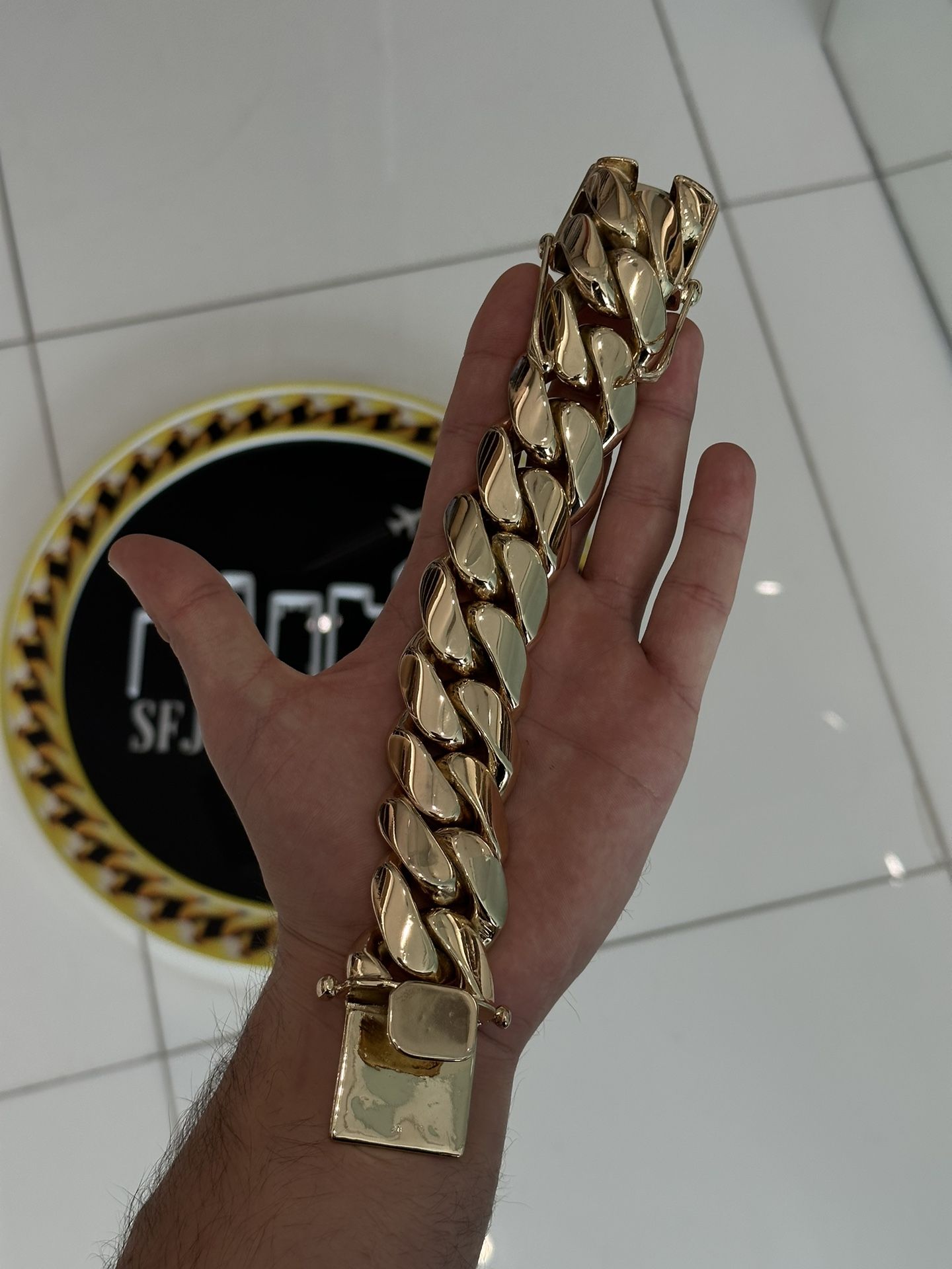 34MM 9” (623 Grams), 14K Yellow Gold over .999 Silver, Cuban Link Bracelet
