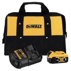 New DEWALT 20-Volt MAX XR Premium Lithium-Ion 5.0Ah Battery Pack, Charger & Kit Bag $100 Firm