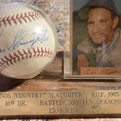 Enos “Country” Slaughter Signed Baseball On Plaque W/ Card Sealed