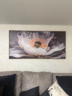 AOZEMI White Wall Art Floral Wall Pictures for Office Lotus Wall Decorations Large Modern Artwork Art for Kitchen Hotel 59"L x 29"W