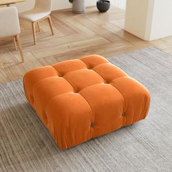 Orange Velvet Tufted Ottoman / Modular Sectional Seat