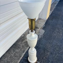 …Vintage alabaster, art deco, porcelain table lamp 29” high $75