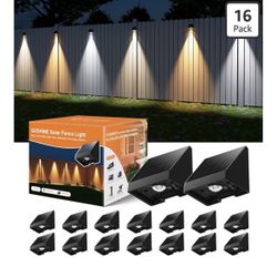 16 Pack Solar Powered Fence Lights Outdoor Wall Mount Decorative Waterproof Down LED for Deck, Outside Stairs, Pool Cage, Patio, Backyard, Garden, Bri