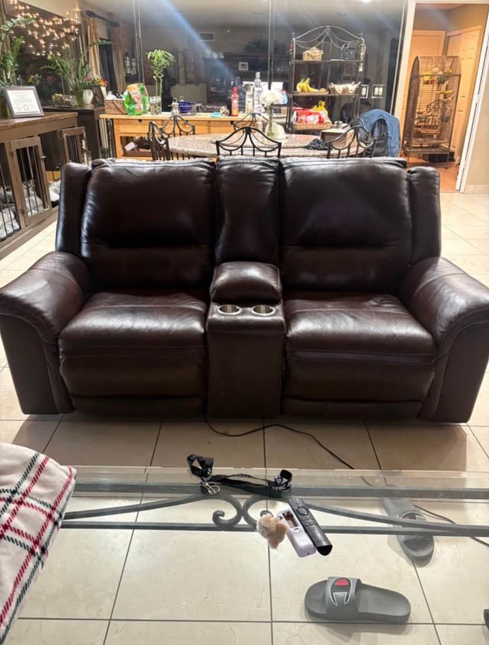Used Leather Loveseat - Brown Leather Power Recliner