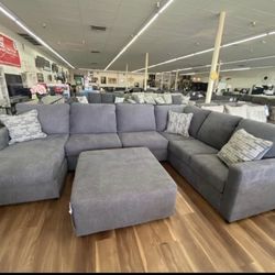 New Gray Or Linen Large 3pc Sectional Sofa Couch *Ottoman Sold Separately* 