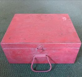 Vintage Rustic Metal Red Box w/ Handle Rare!